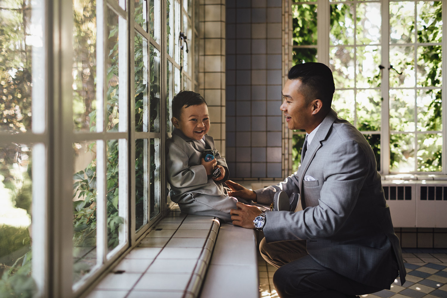 vancouver wedding at hycroft groom and son getting ready