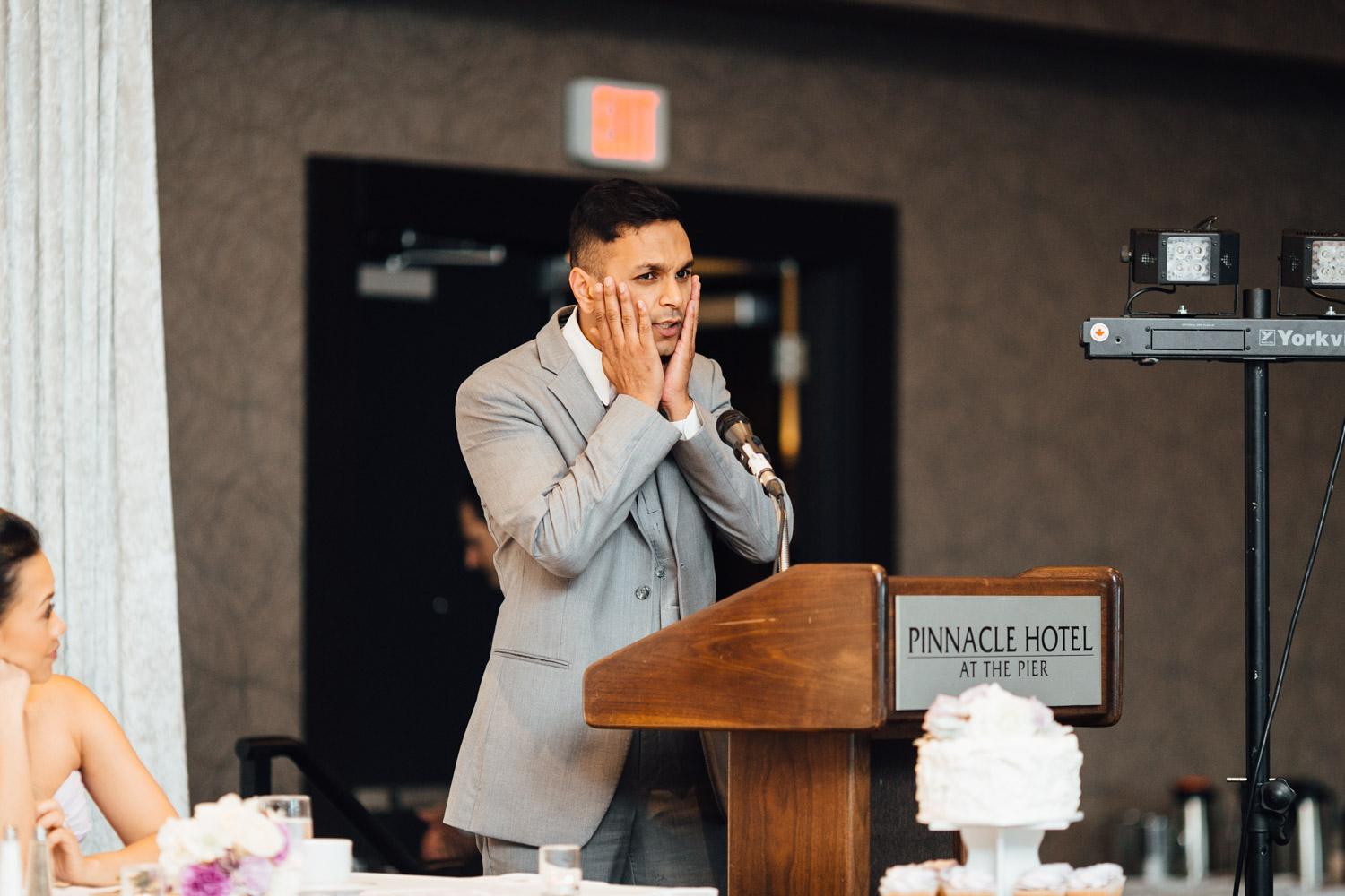 reception speeches at pinnacle by the pier wedding reception in north vancouver photography
