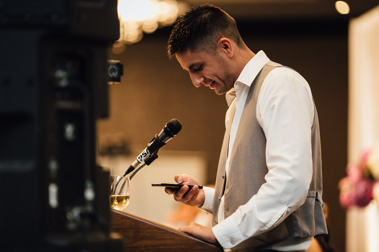 reception speeches at pinnacle by the pier wedding reception in north vancouver photography