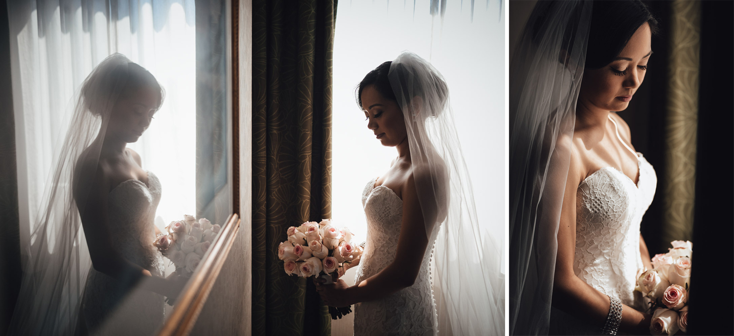 holiday inn bride getting ready portrait vsco in vancouver bc wedding