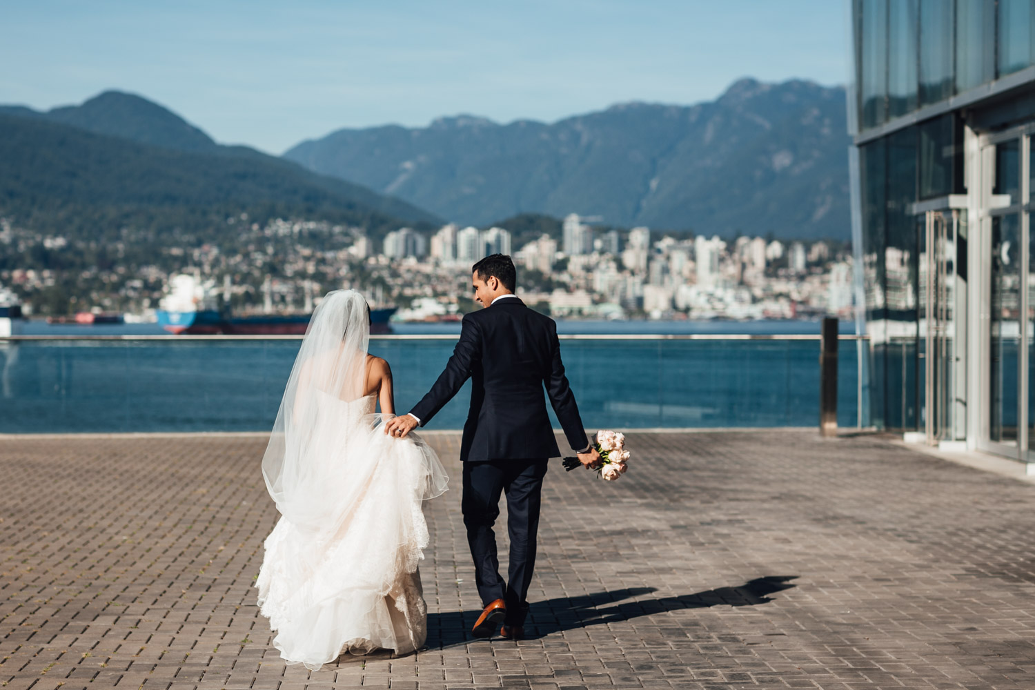 vancouver convention centre coal harbour wedding portraits candid