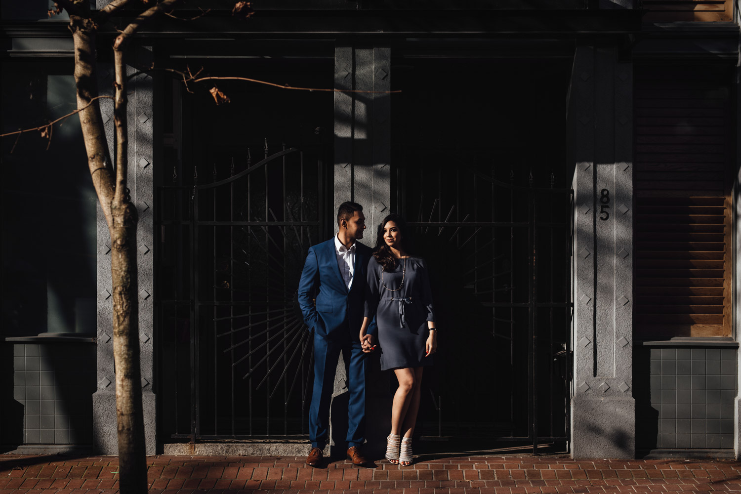 vancouver engagement photography in gastown during sunset