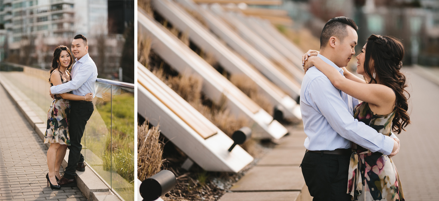 vancouver cherry blossom engagement photography in coal harbour during sunset in spring