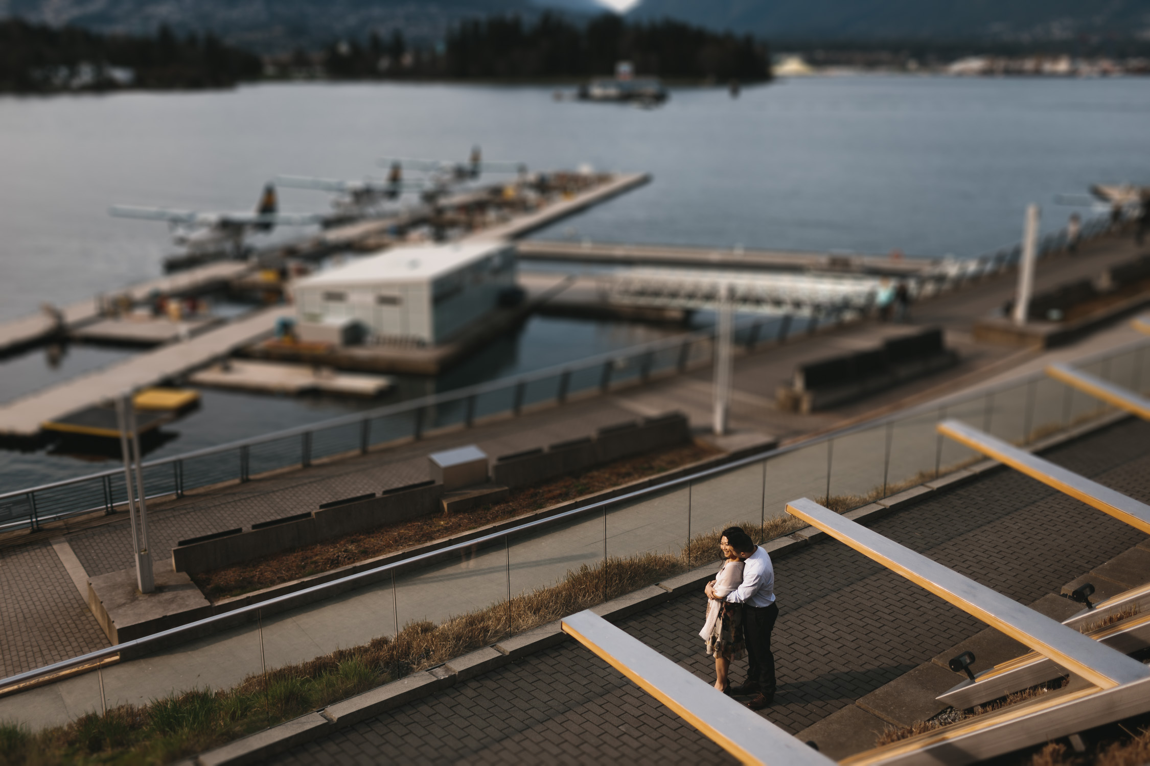 vancouver cherry blossom engagement photography in coal harbour downtown during sunset