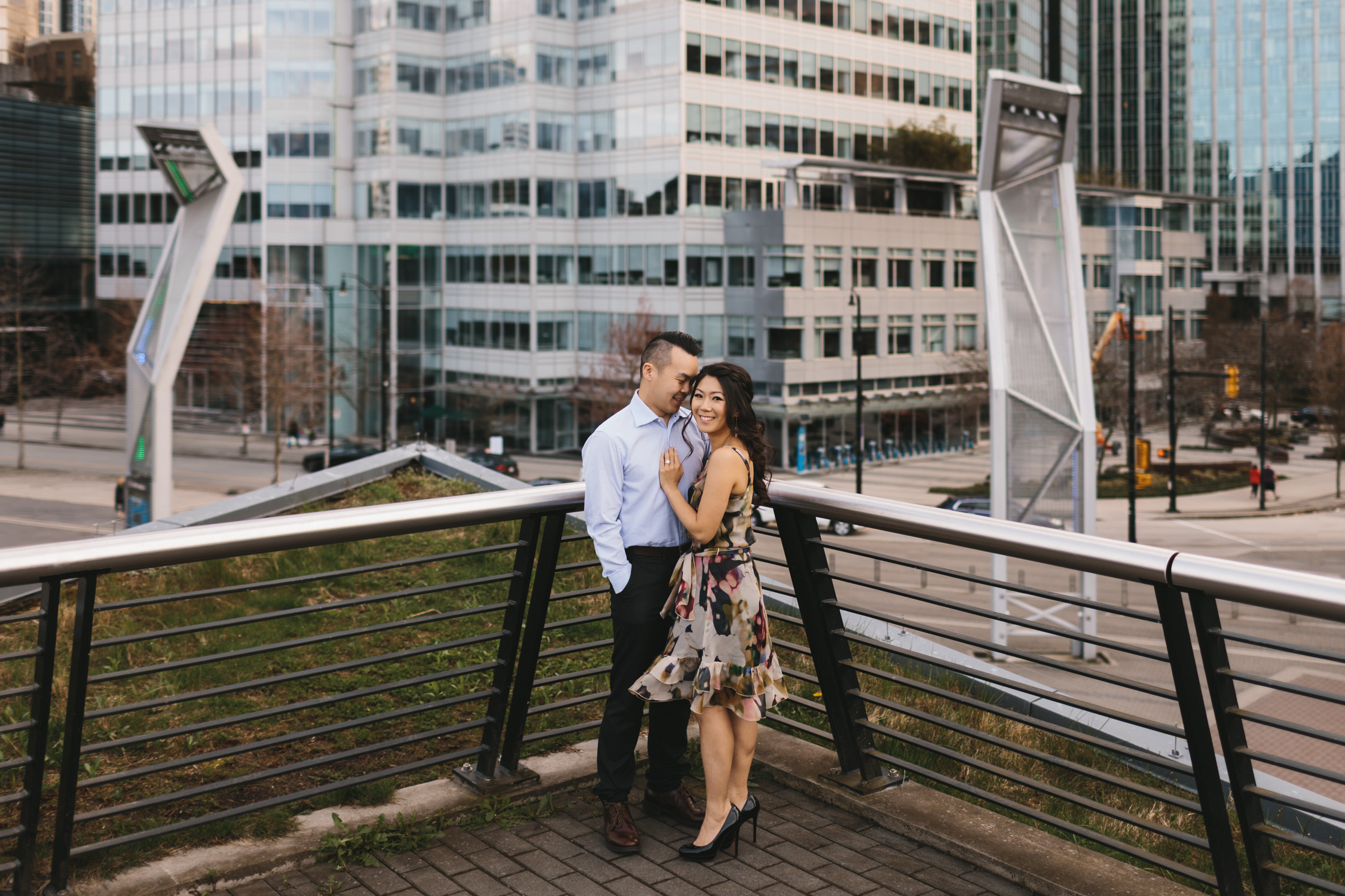 vancouver cherry blossom engagement photography in coal harbour downtown during sunset