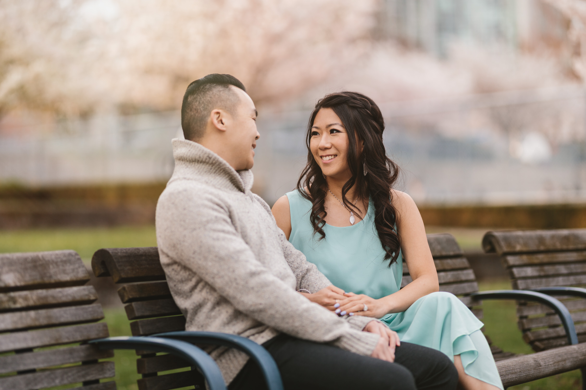 vancouver cherry blossom engagement photography in yaletown david lam park