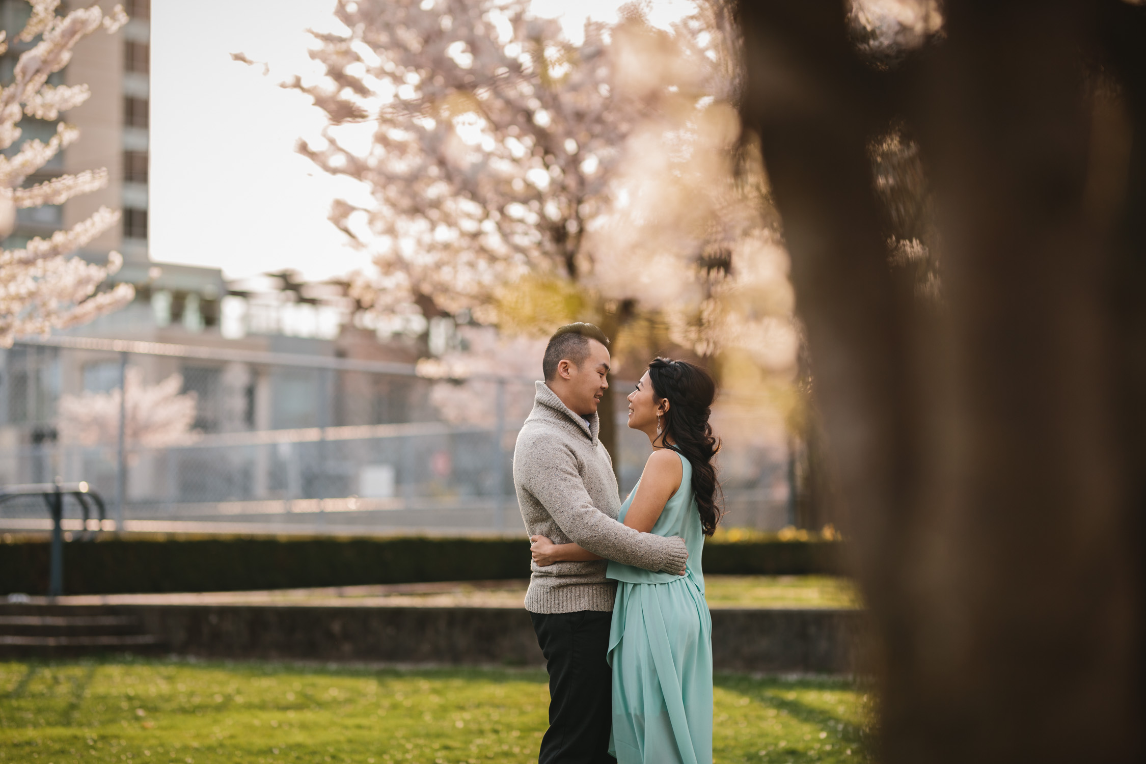 vancouver cherry blossom engagement photography in yaletown david lam park