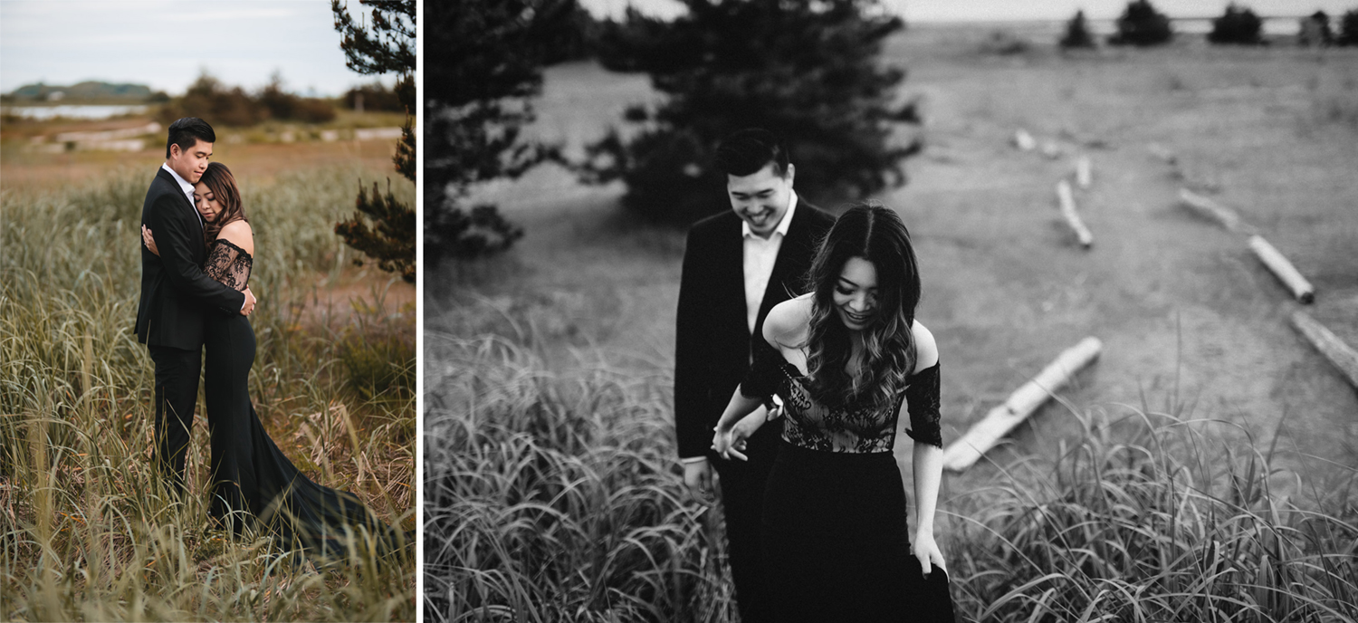 couple engagement out in field iona beach park richmond bc