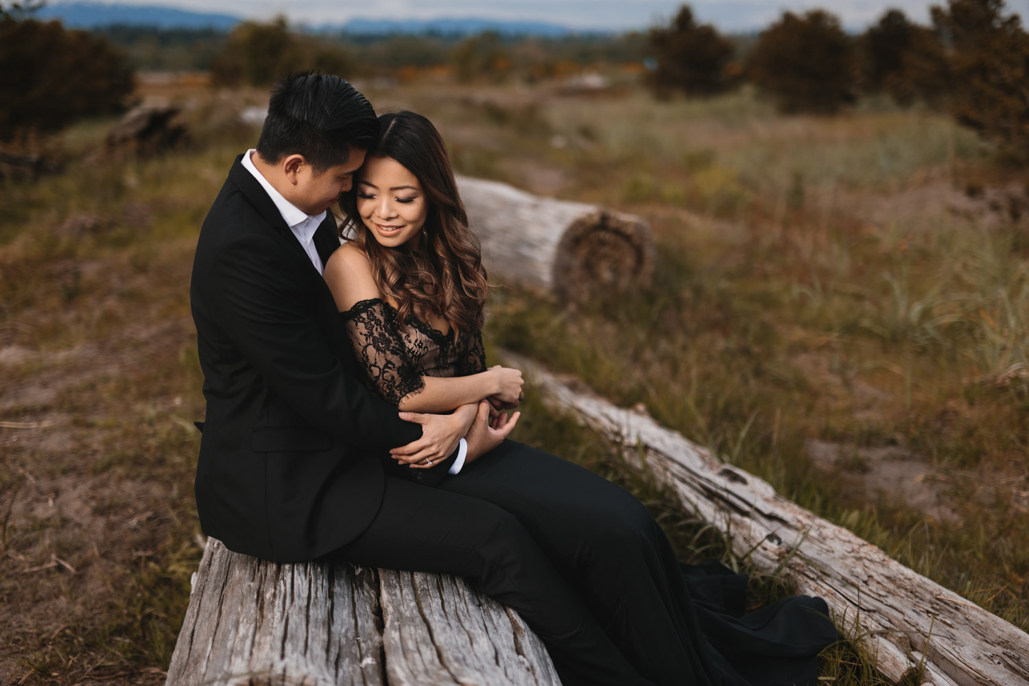 windy engagement photography at iona beach park in richmond bc sunset