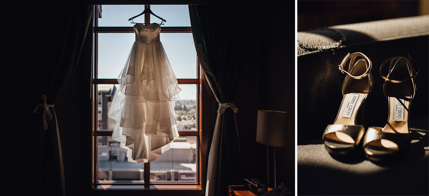 richmond wedding photography river rock casino hotel bride getting ready dress and shoes