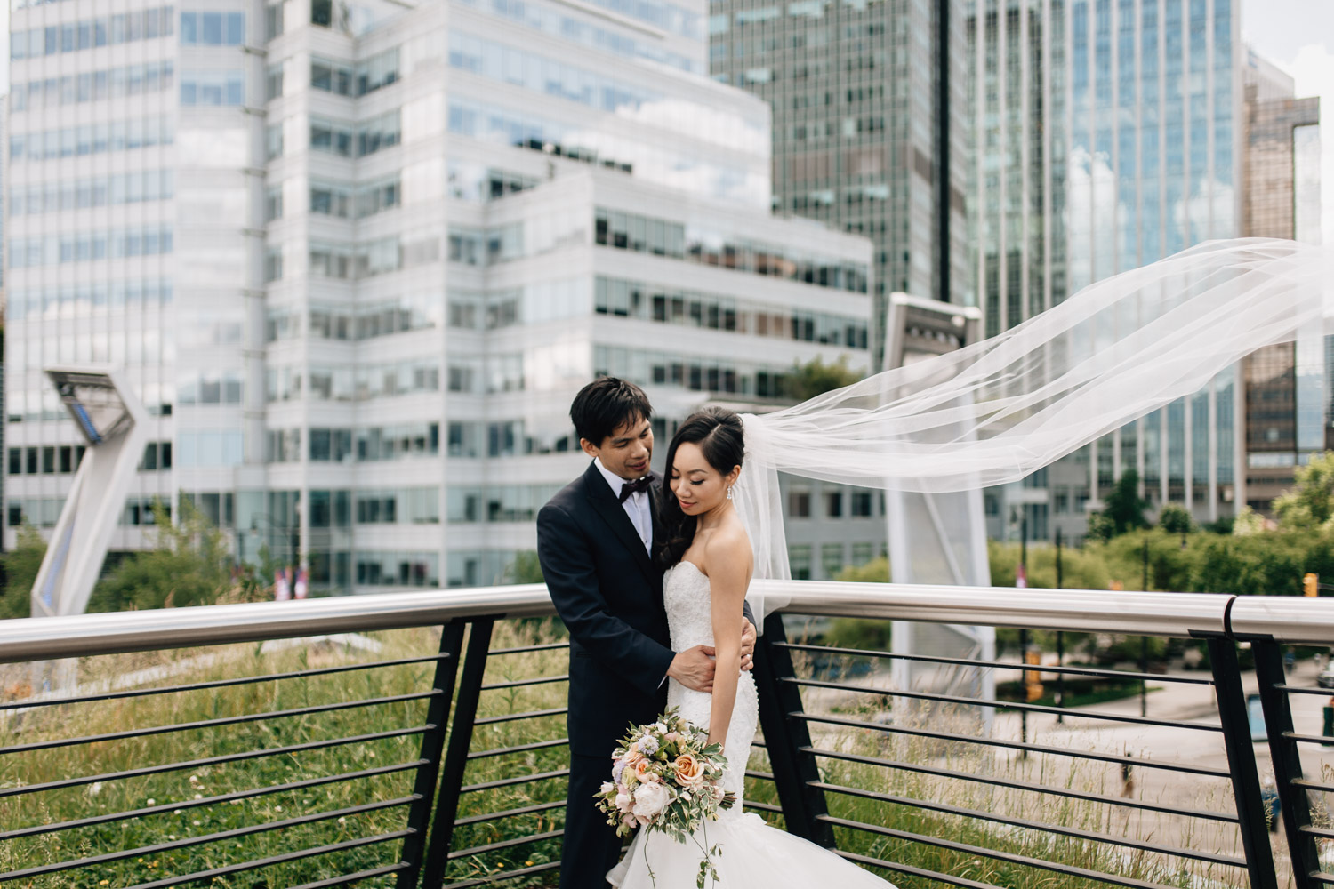 vancouver wedding photography at coal harbour bride groom portraits veil