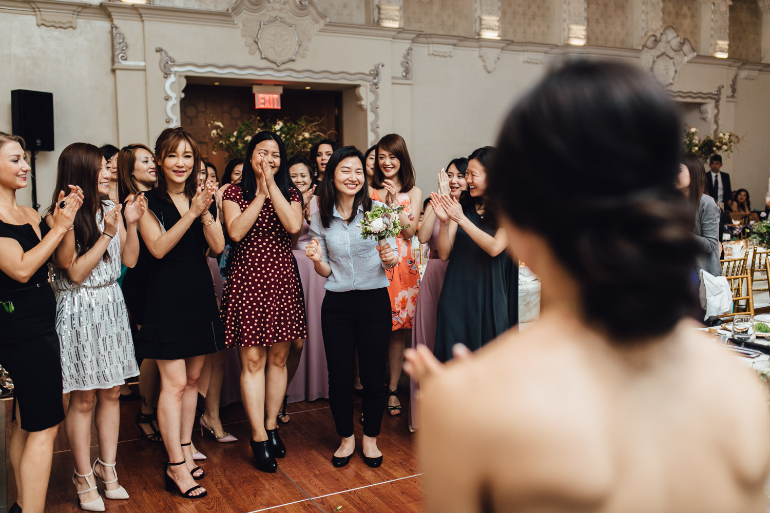 rosewood hotel georgia spanish ballroom wedding reception photography vancouver bouquet toss