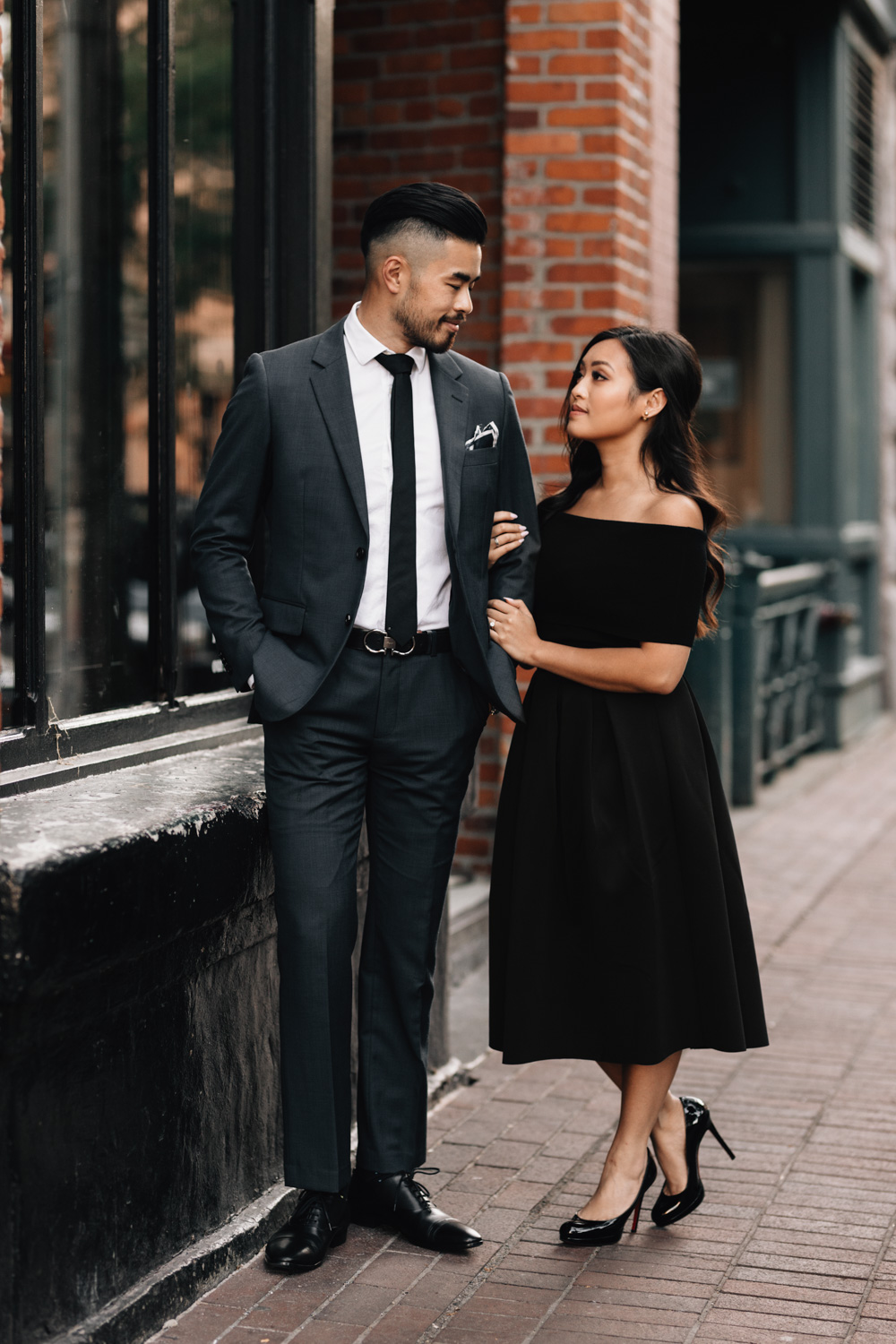 gastown vancouver engagement photography during sunset bc