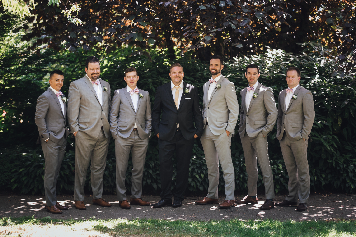 bridal party in rose garden stanley park wedding photography vancouver bc
