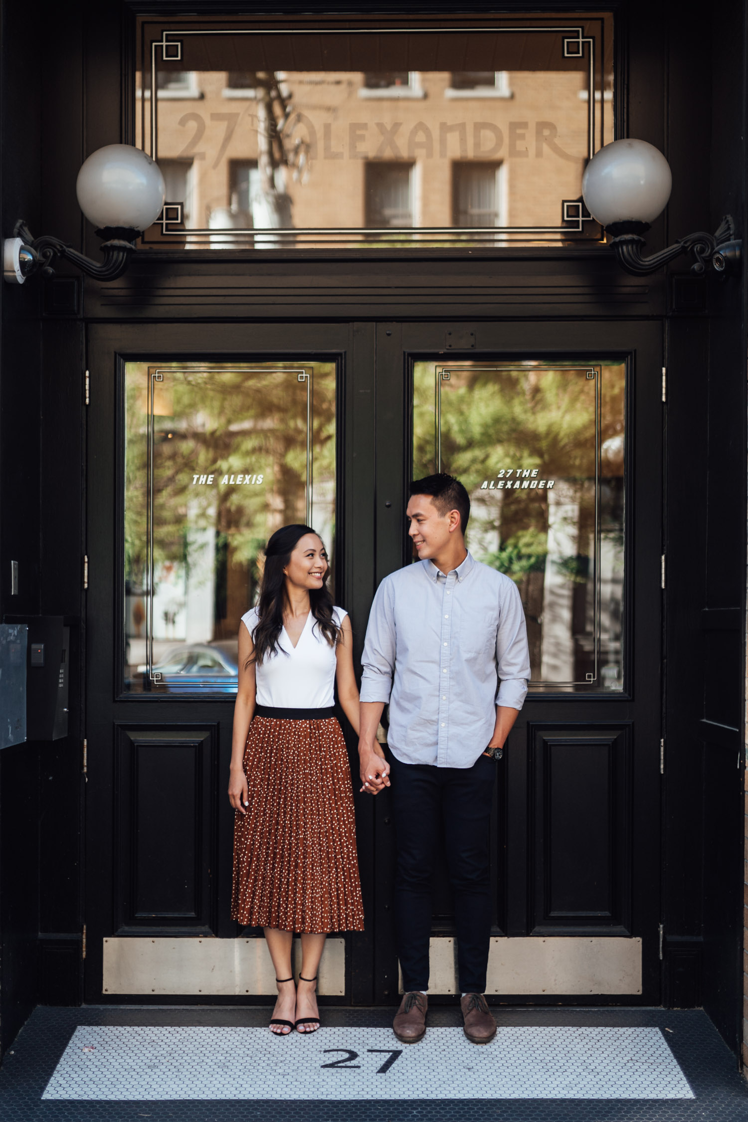 vancouver engagement photography in gastown during sunset vancouver bc