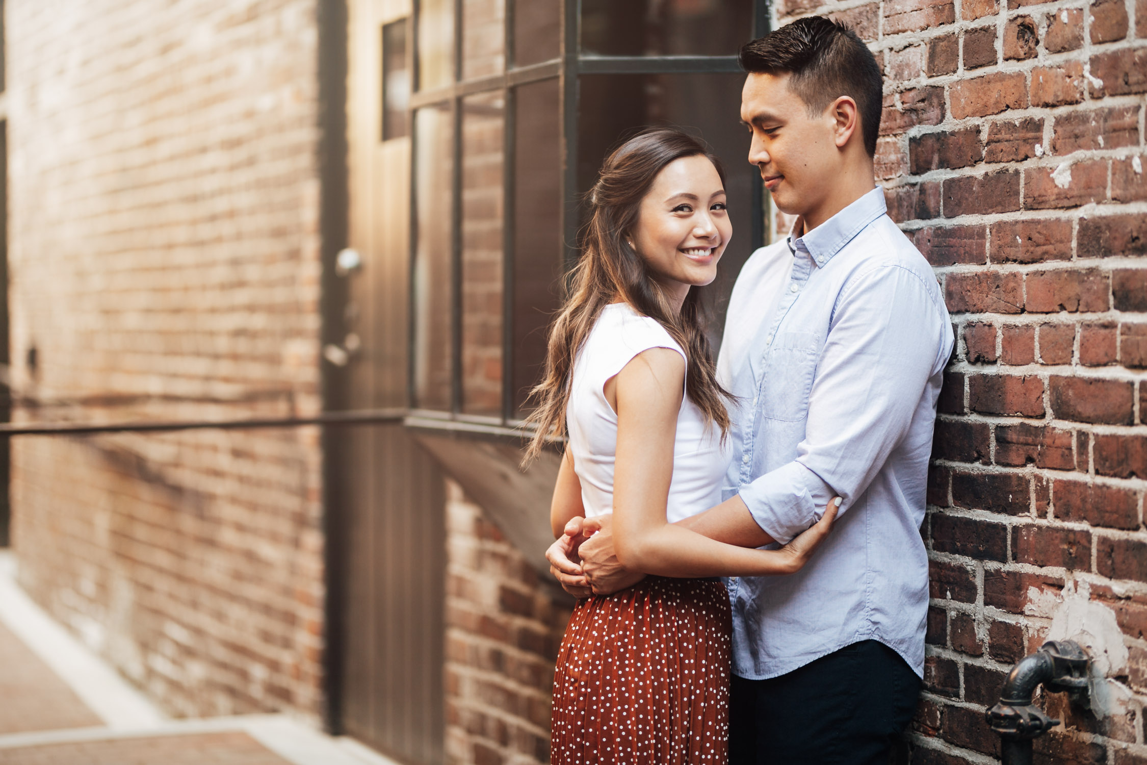 vancouver engagement photography in gastown during sunset vancouver bc