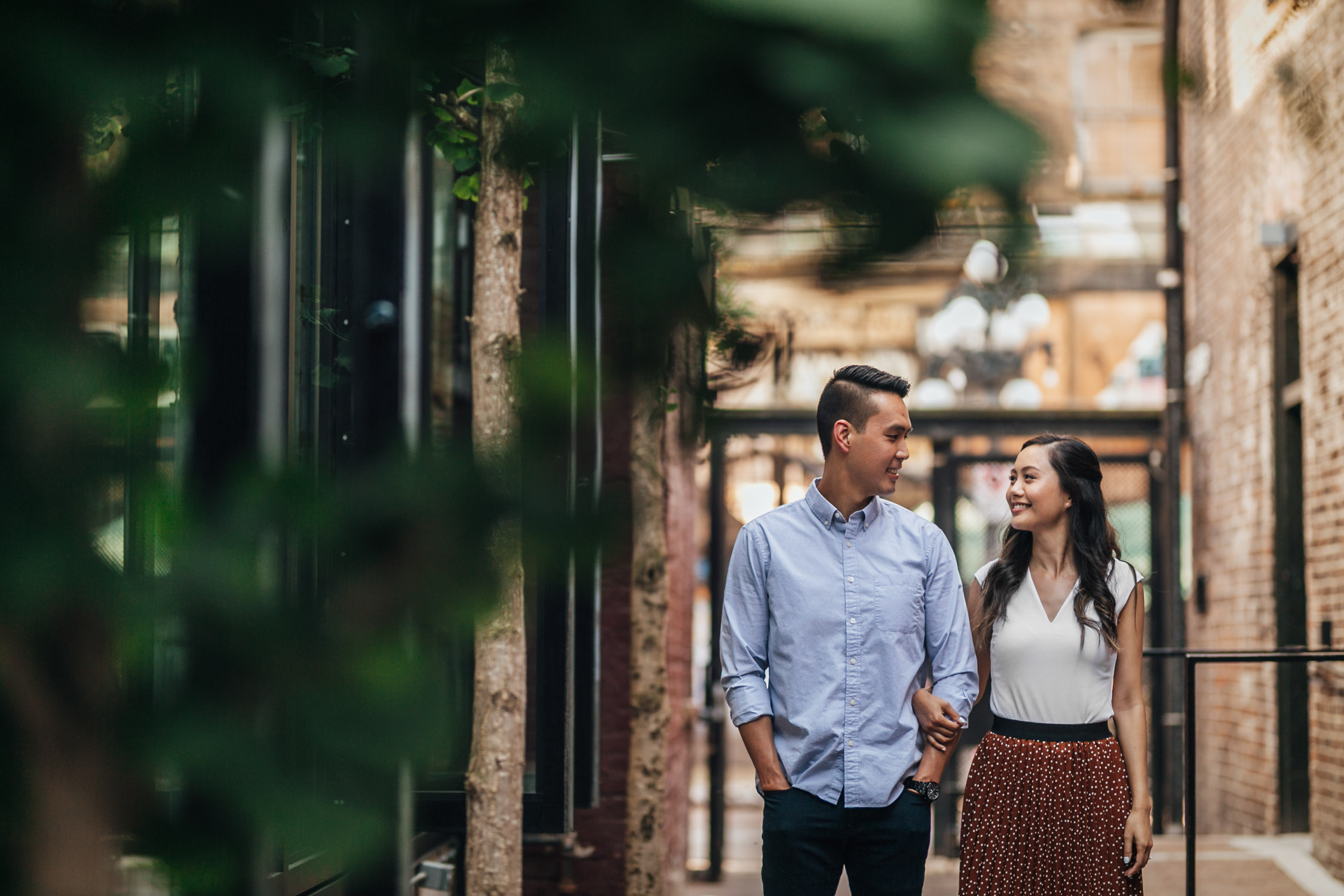 vancouver engagement photography in gastown during sunset vancouver bc
