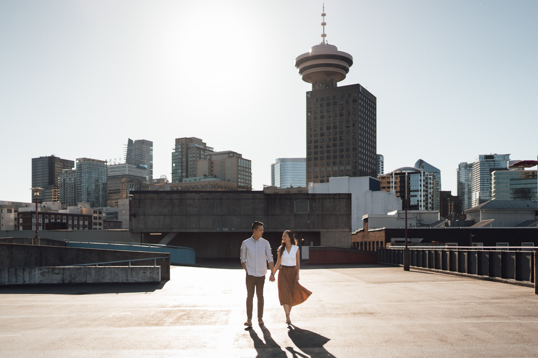 vancouver engagement photography in gastown during sunset vancouver bc
