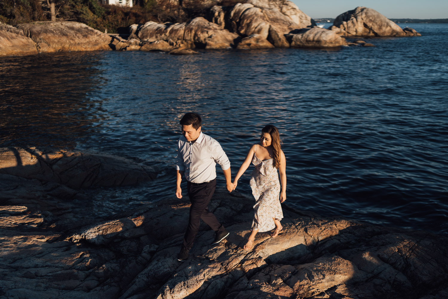 west vancouver engagement photography at lighthouse park during a summer sunset film
