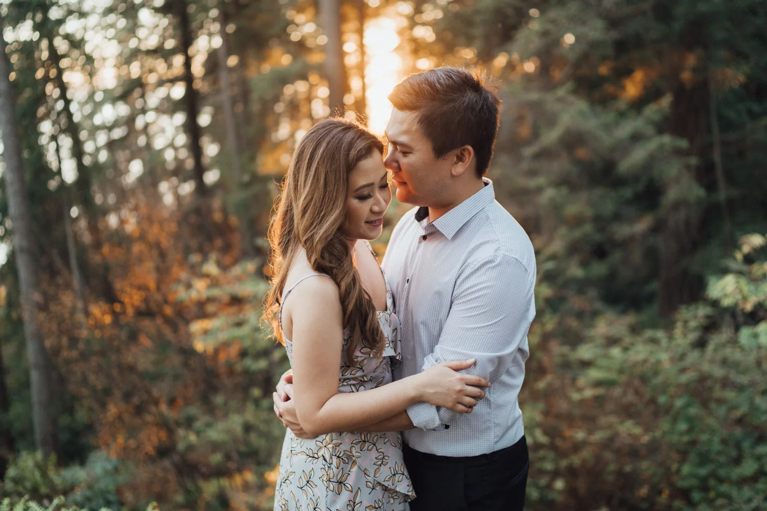 west vancouver engagement photography at lighthouse park during a summer sunset film