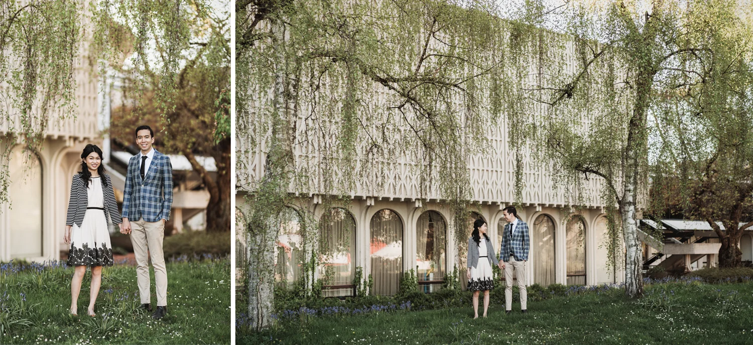 museum of vancouver spring engagement photography during cherry blossom season