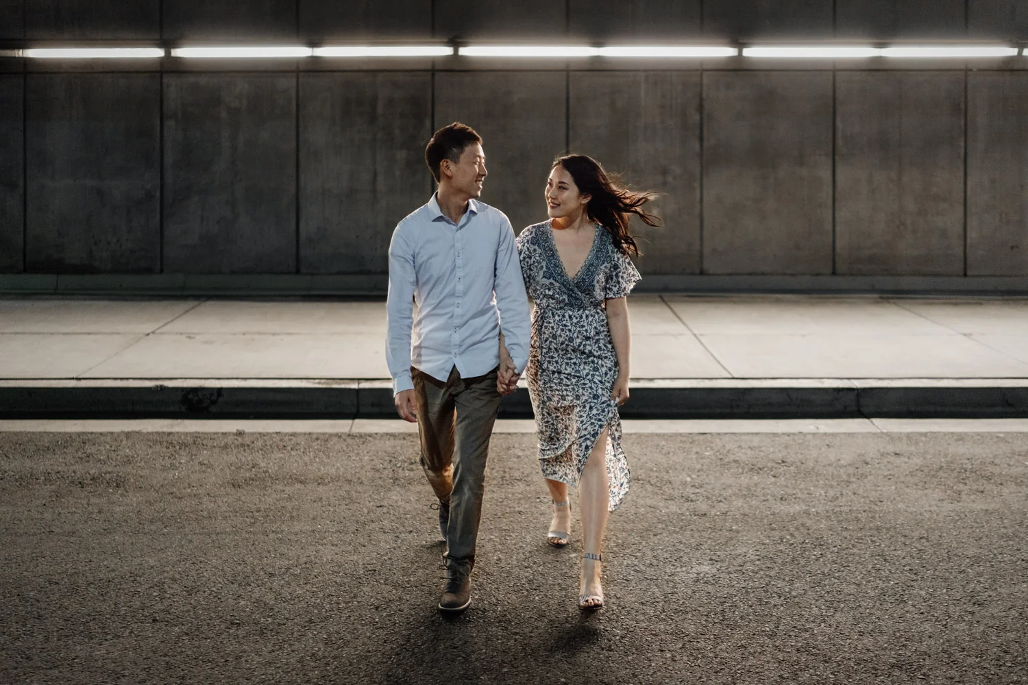 gastown engagement photography in vancouver bc during sunset or golden hour