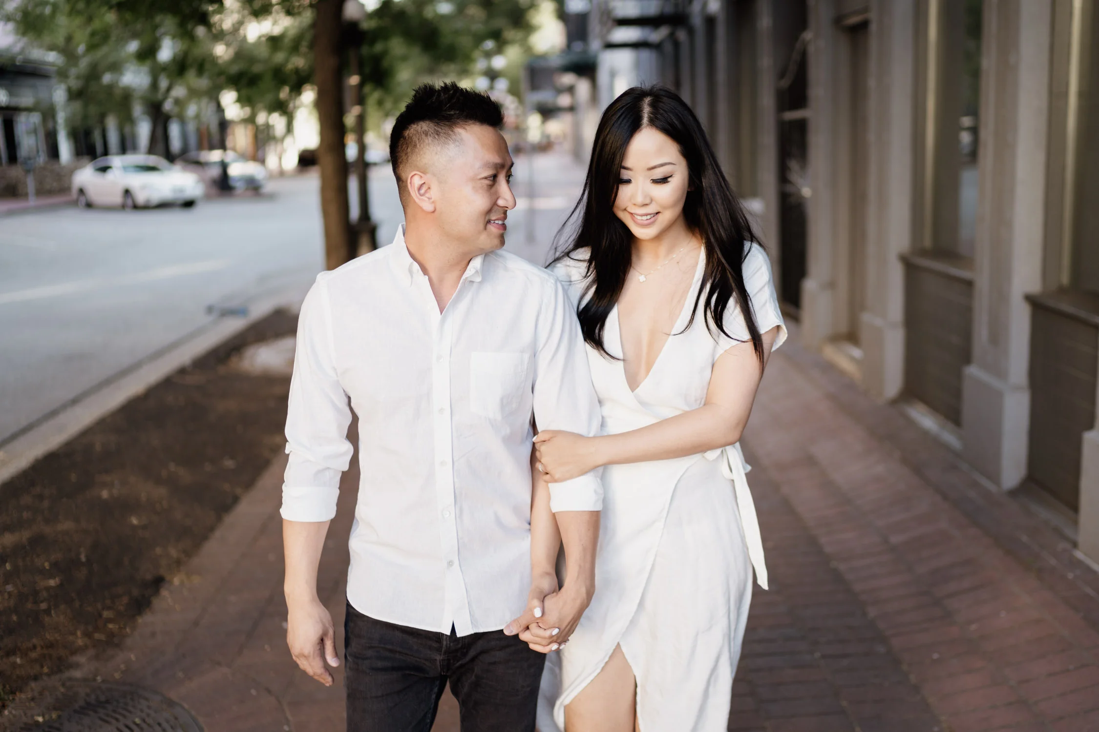 gastown engagement photography during golden hour in the summer located in vancouver bc canada