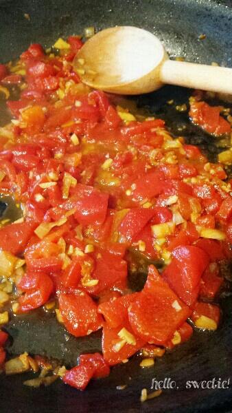 heat the peppers with onions & garlic