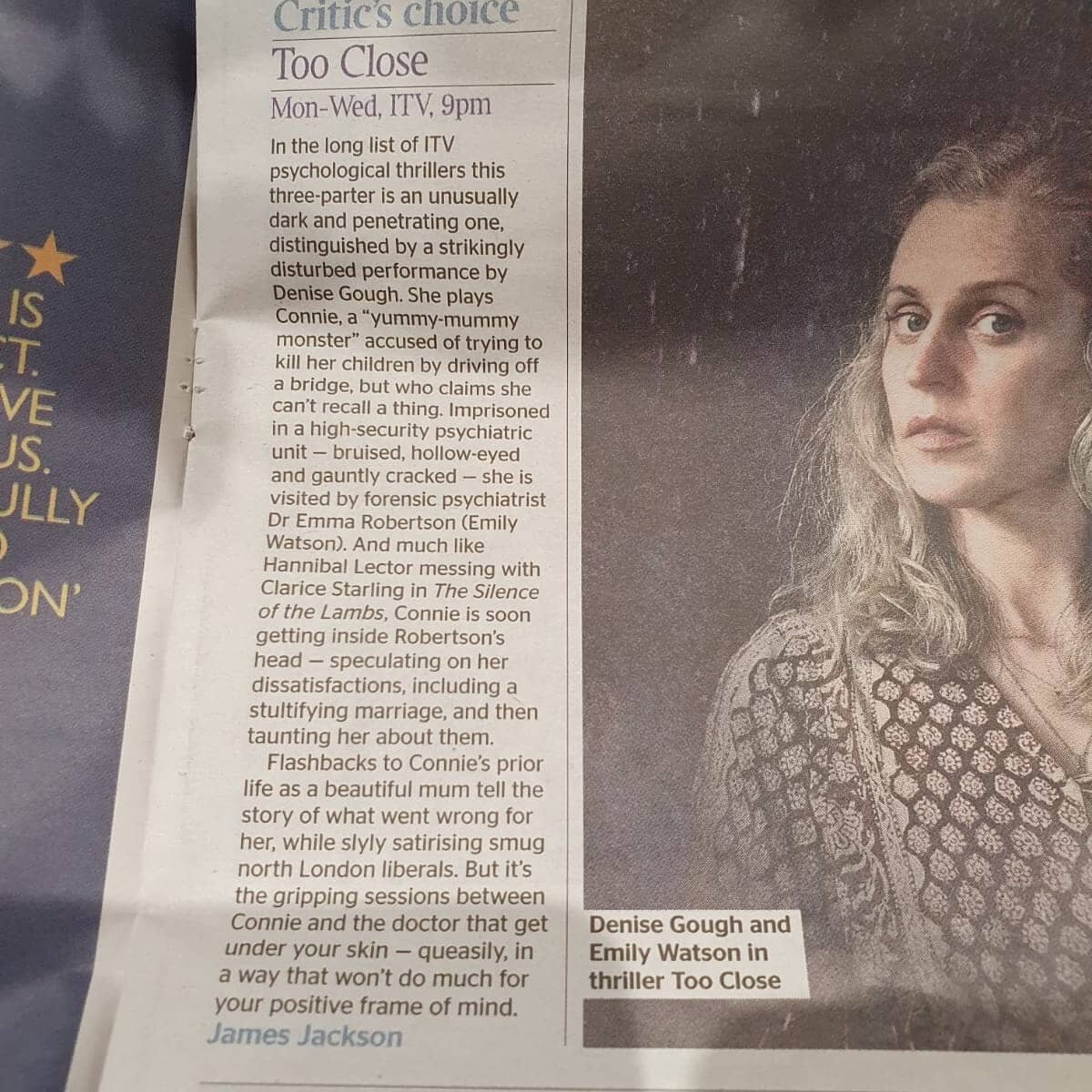 Too Close is @thetimes Critic's Choice and @thestmagazine Pick Of The Week. Starts tomorrow at 9pm on ITV with music by me 🎸🎻🎺
.
.
.
.
#emilywatson #itv #itvdrama #tvshow #newdrama #newshows #composer #tvcomposer #filmcomposer #dramamusic #tooclos