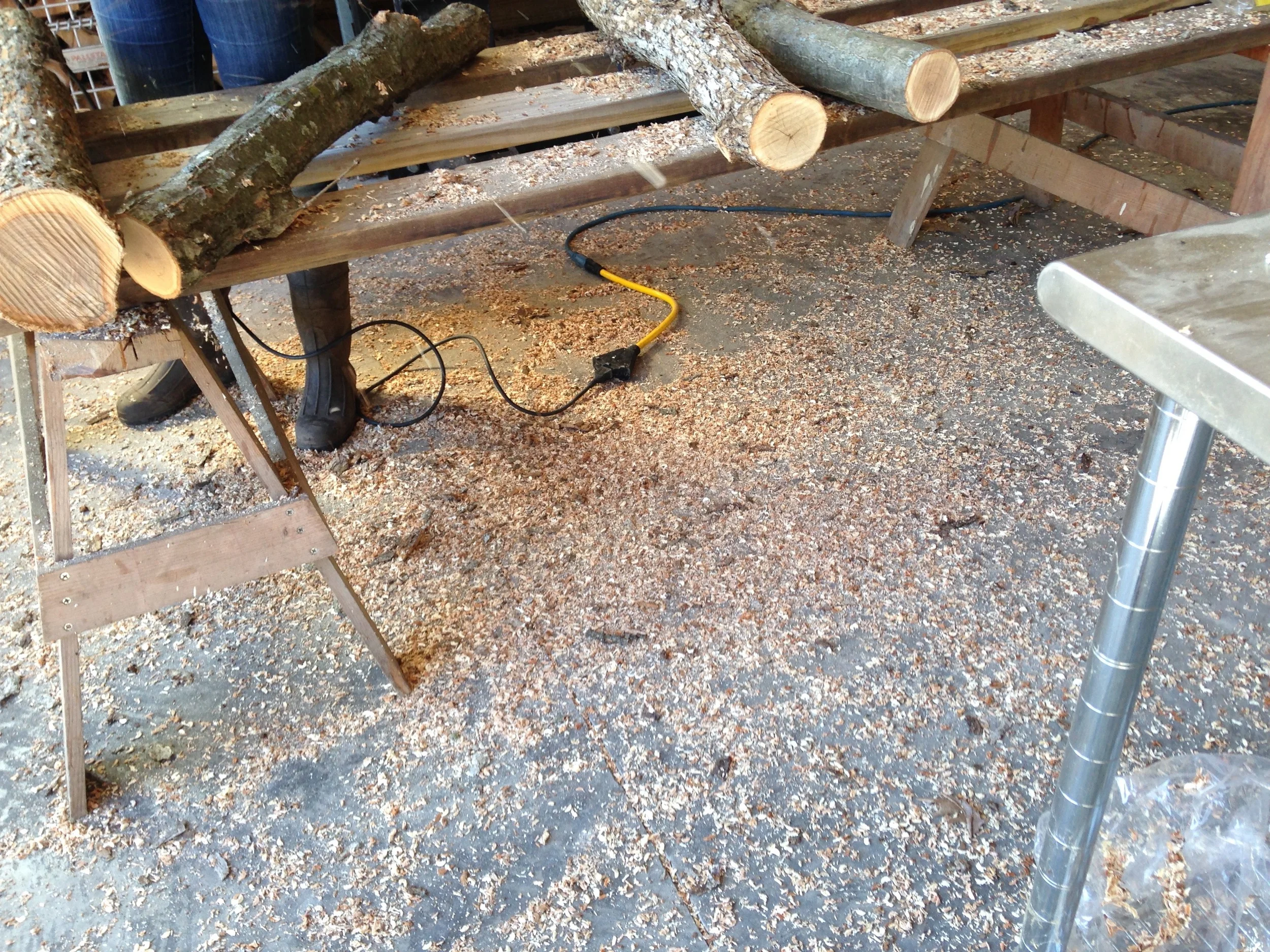 The grinder throws the sawdust from the holes pretty spectacularly. 