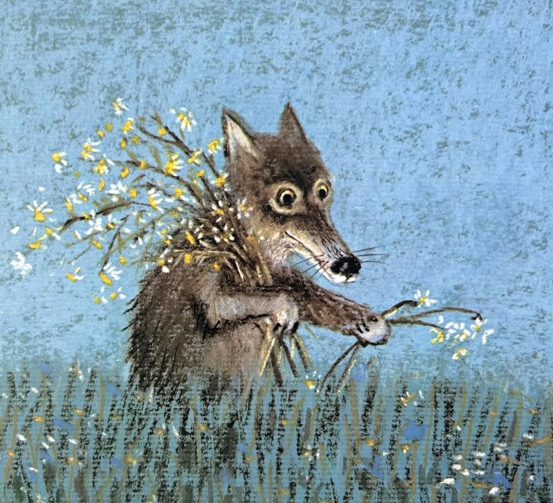Happy Mothers Day to all the pack leaders out there. From THE STORY OF THE KIND WOLF by Peter Nickl, illustration by Jozef Wilkon , 1982
