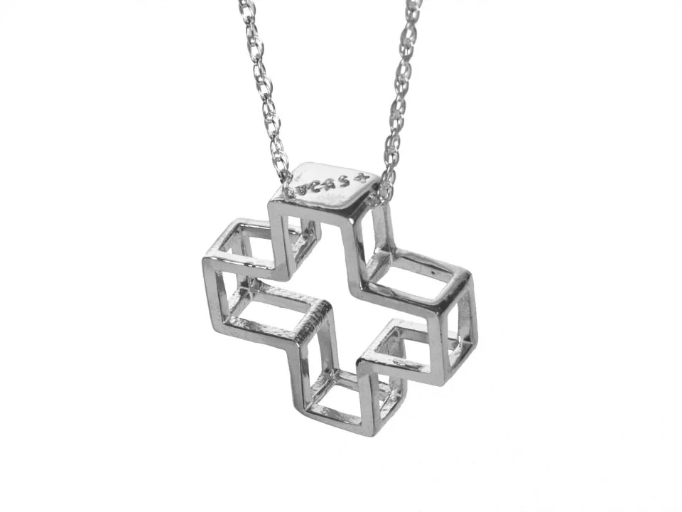 3D Plus Pendant Silver Necklace lucasplus 3dprinted new york positive psychology positivity the secret law of attraction mens jewelry unisex accessory