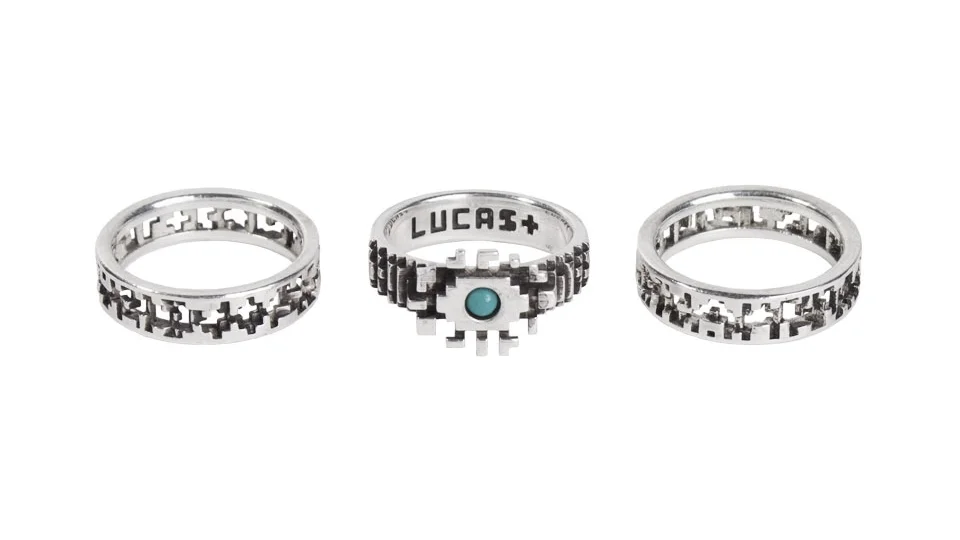 Turquoise Pixel Eye Silver Ring Stack new york pixelation pixelated 3dprinted 3dprint tetris minecraft evileye new mexico mens jewelry lucasplus luca fersko