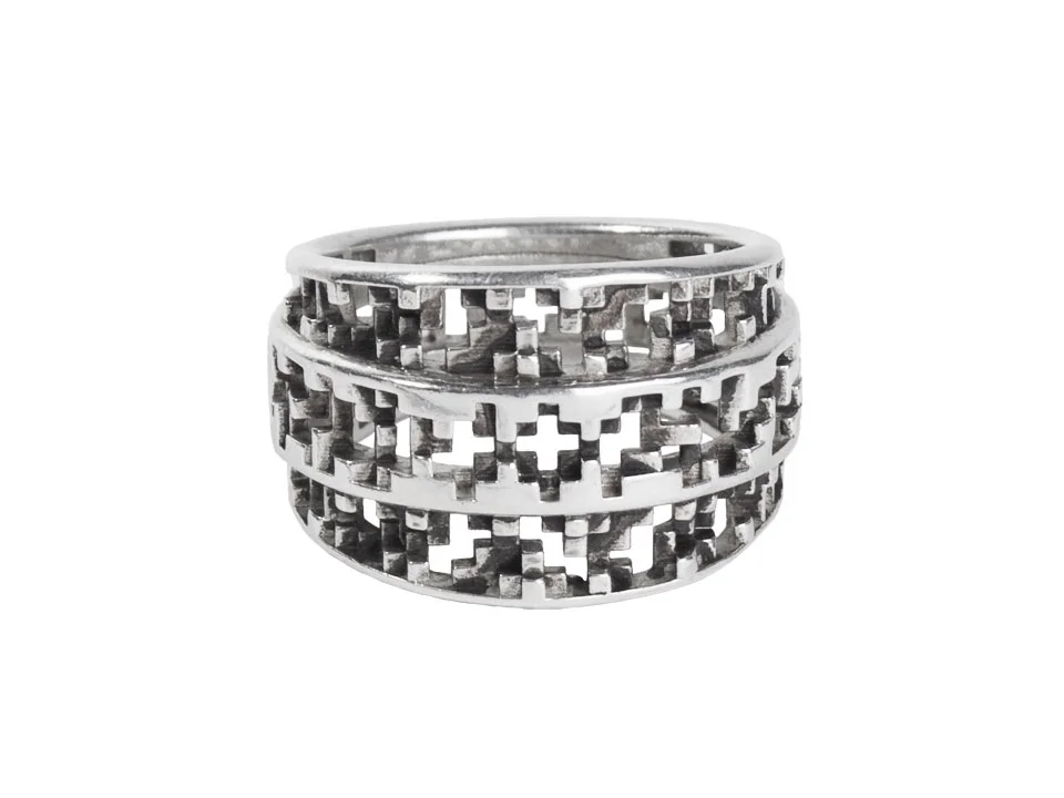 tapered pixel ring lucasplus oxidized silver mens jewelry 3dprinted pixelation minecraft tetris jewelry symbolic mens unisex new york fashion style