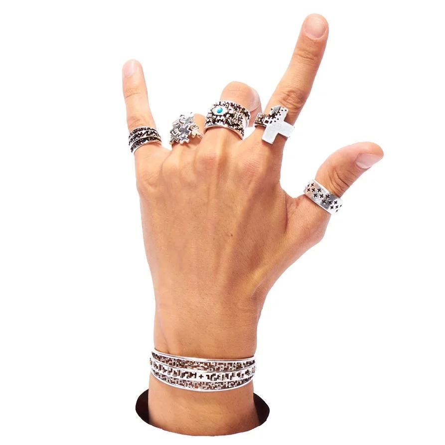 tapered pixel ring lucasplus oxidized silver mens jewelry 3dprinted pixelation minecraft tetris jewelry symbolic mens unisex new york fashion style hand bracelet cuff ringstack