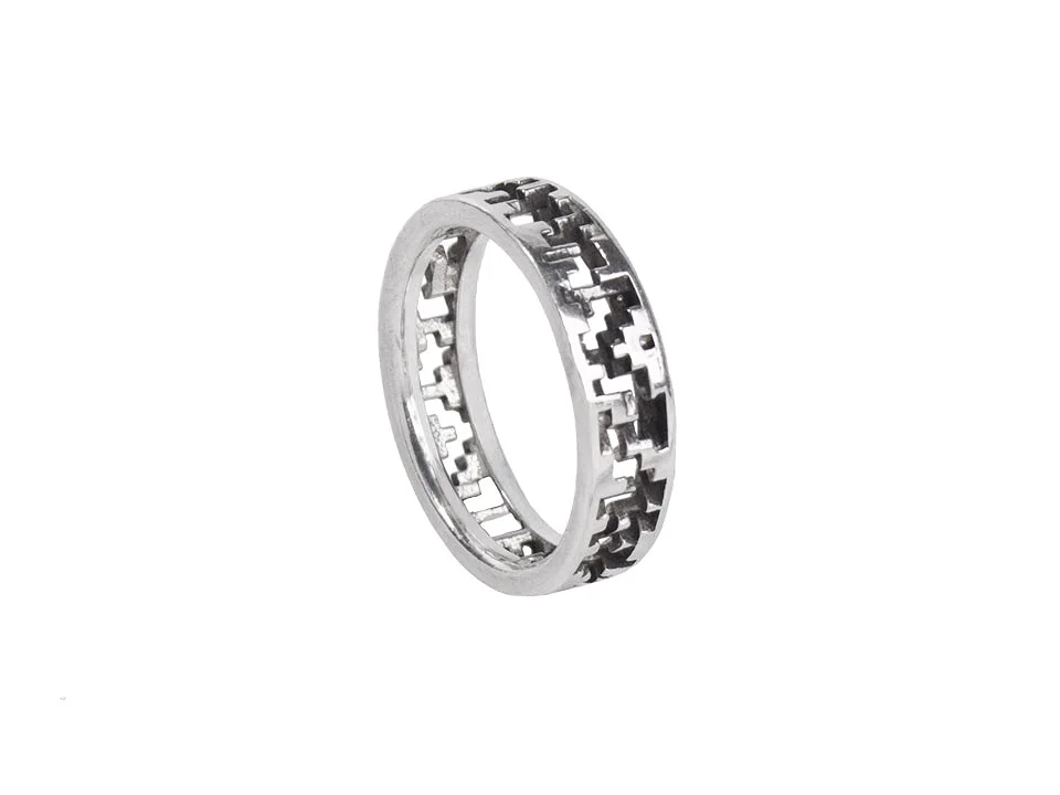 pixel band lucasplus ring pixelated minecraft 3dprinted jewelry oxidized silver new york tetris mens accessories unisex futuristic new mexico pixelation