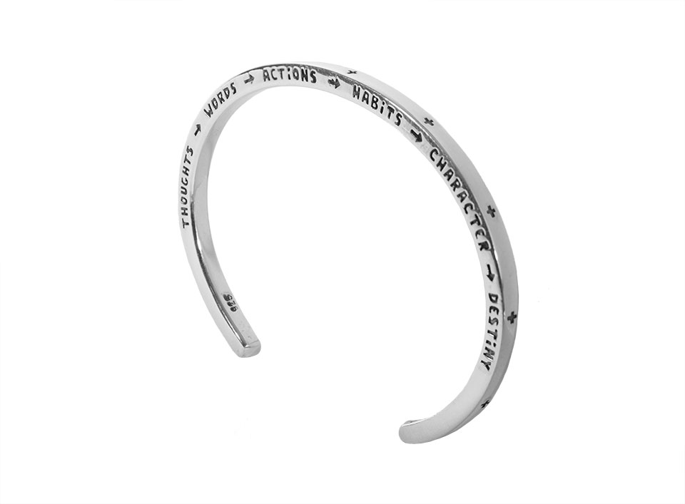 ghandi quote cuff lucasplus positive psychology law of attraction the secret mantra positivity bracelet silver oxidized new york