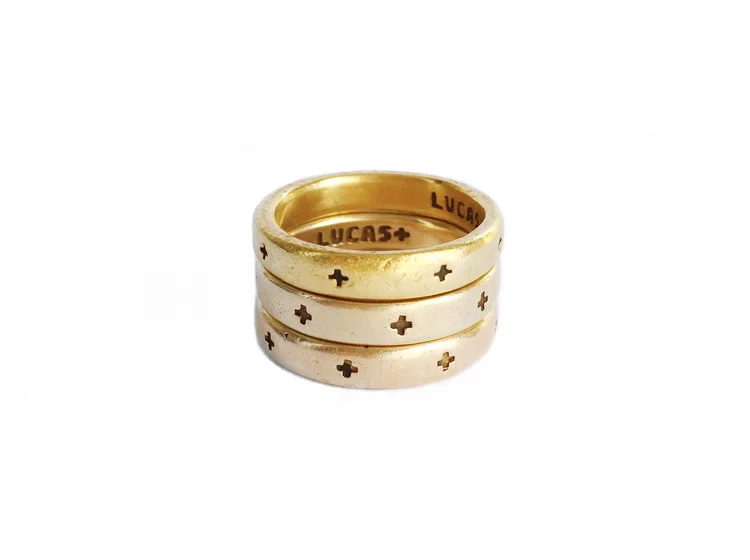Plus Band Gold Stack of three solid gold bands