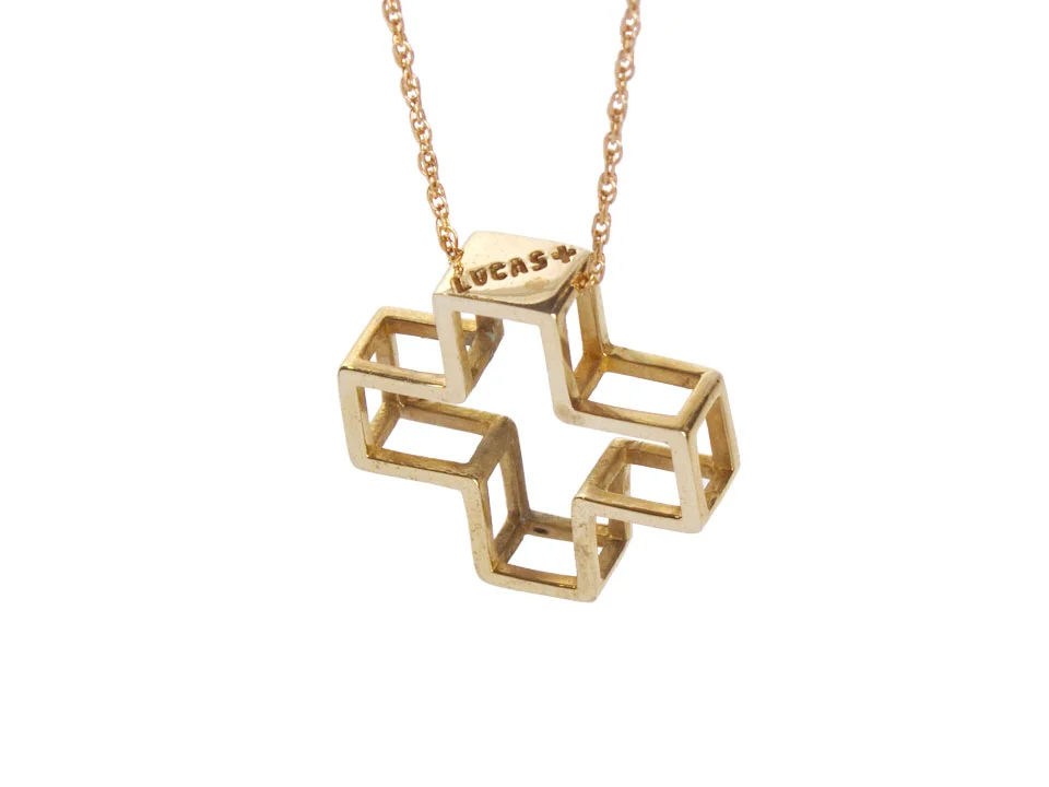 3D Printed Plus Pendant Gold Necklace