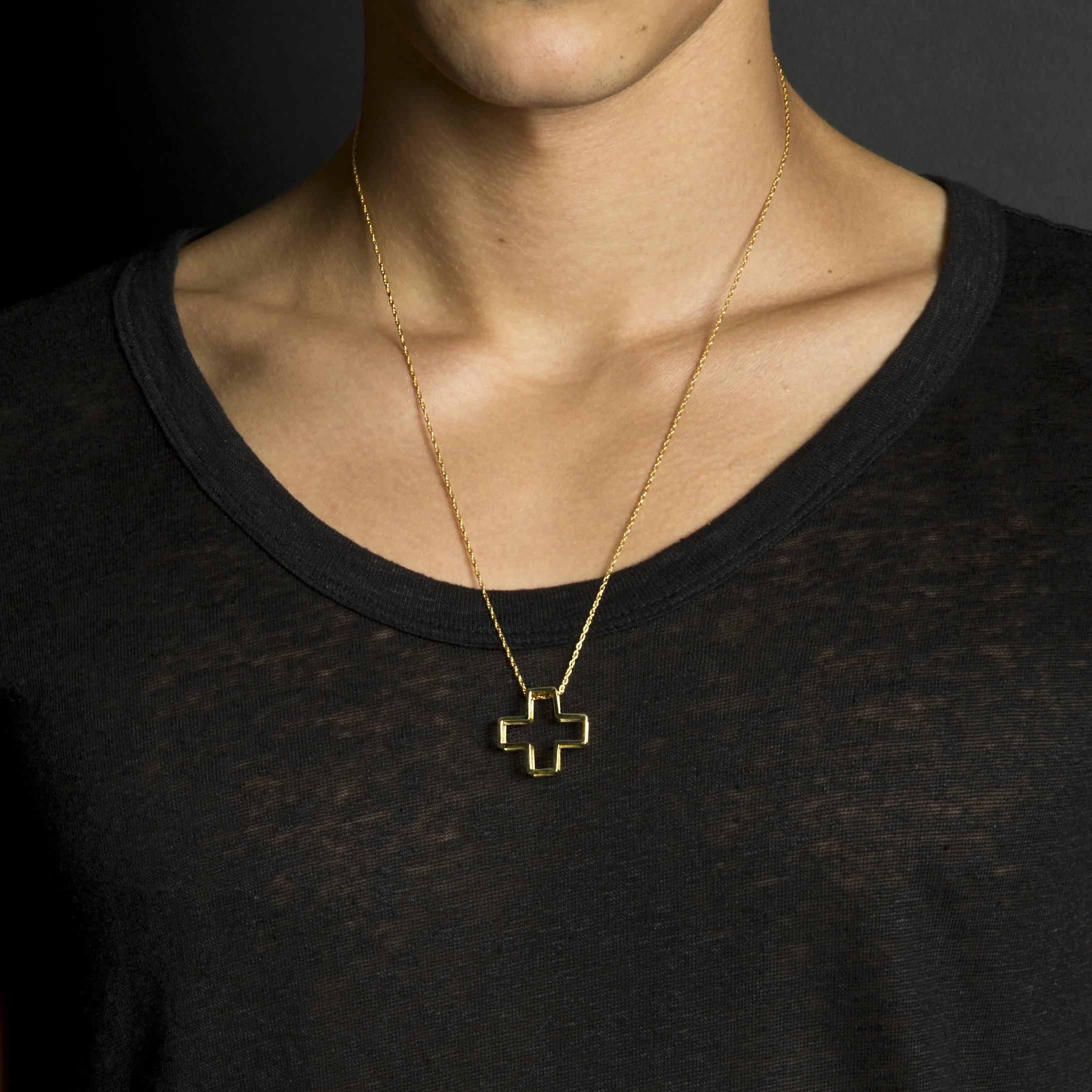 3D Printed Plus Pendant Gold Necklace