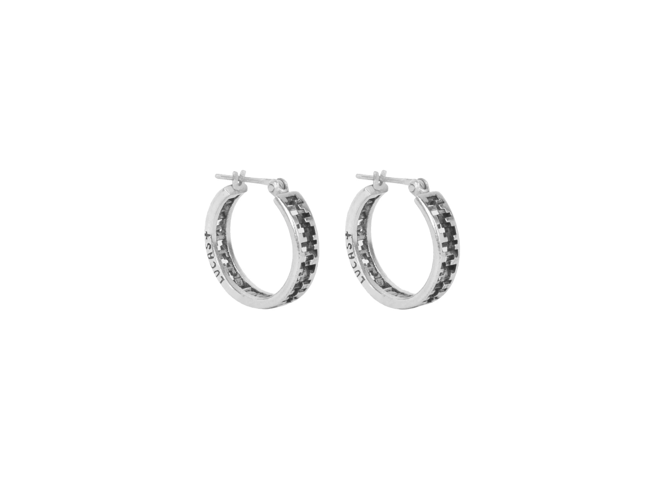 pixel hoop earring pixelated 3dprinted oxidized silver lucasplus visualization 3d