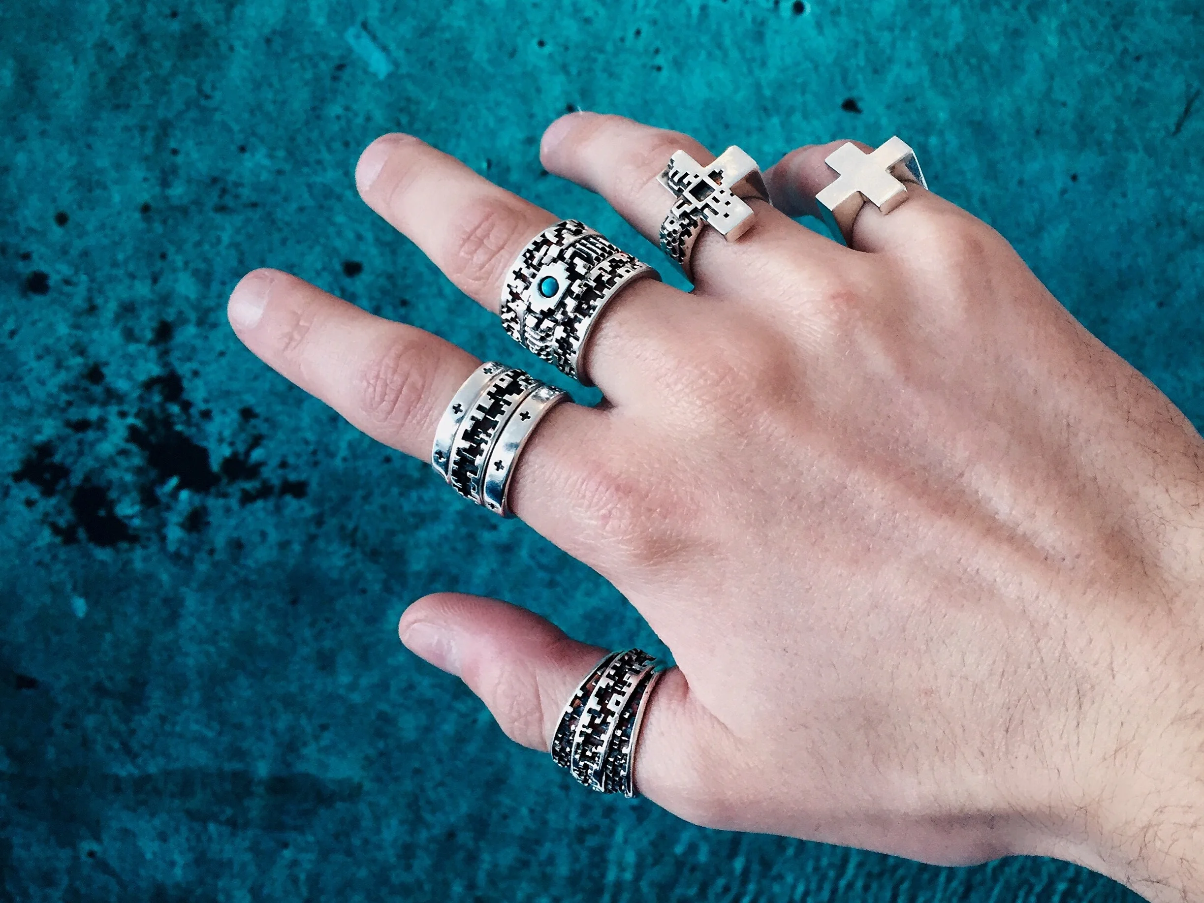 plus band ring jewelry silver symbolic law of attraction the secret positive psychology positivity lucasplus mens jewellery accessories unisex fashion luca fersko hand style stacking 3dprinted