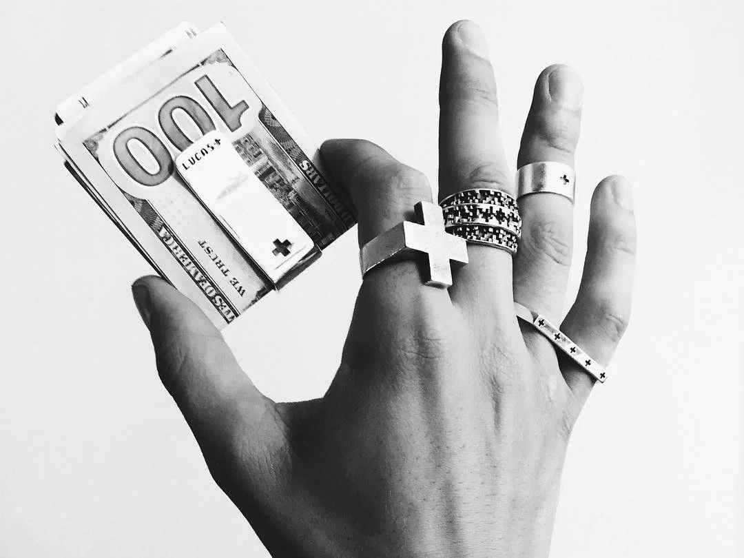 two finger plus ring double positive energy law of attraction lucasplus sterling silver jewelry mens unisex design money clip 