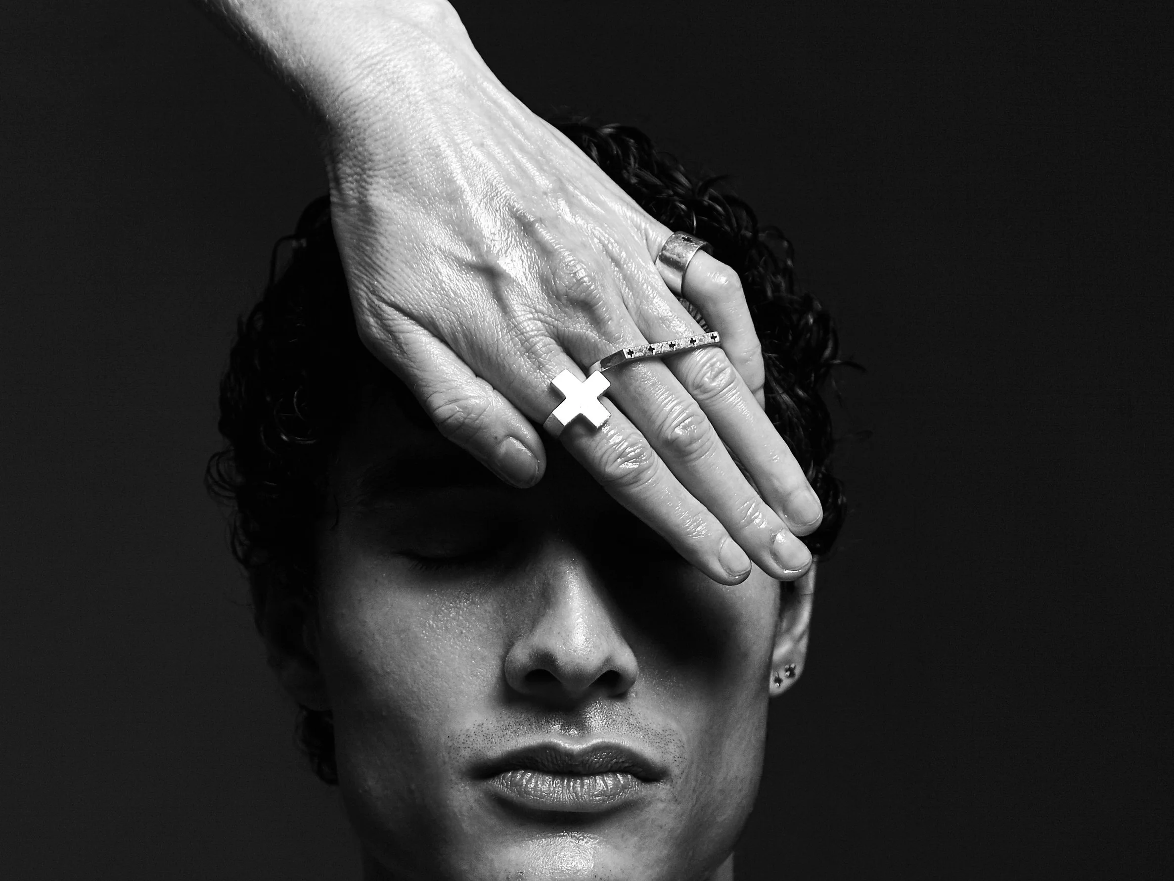 two finger plus ring double positive energy law of attraction lucasplus sterling silver jewelry mens unisex design black and white shadow diane zhao jenni shaw