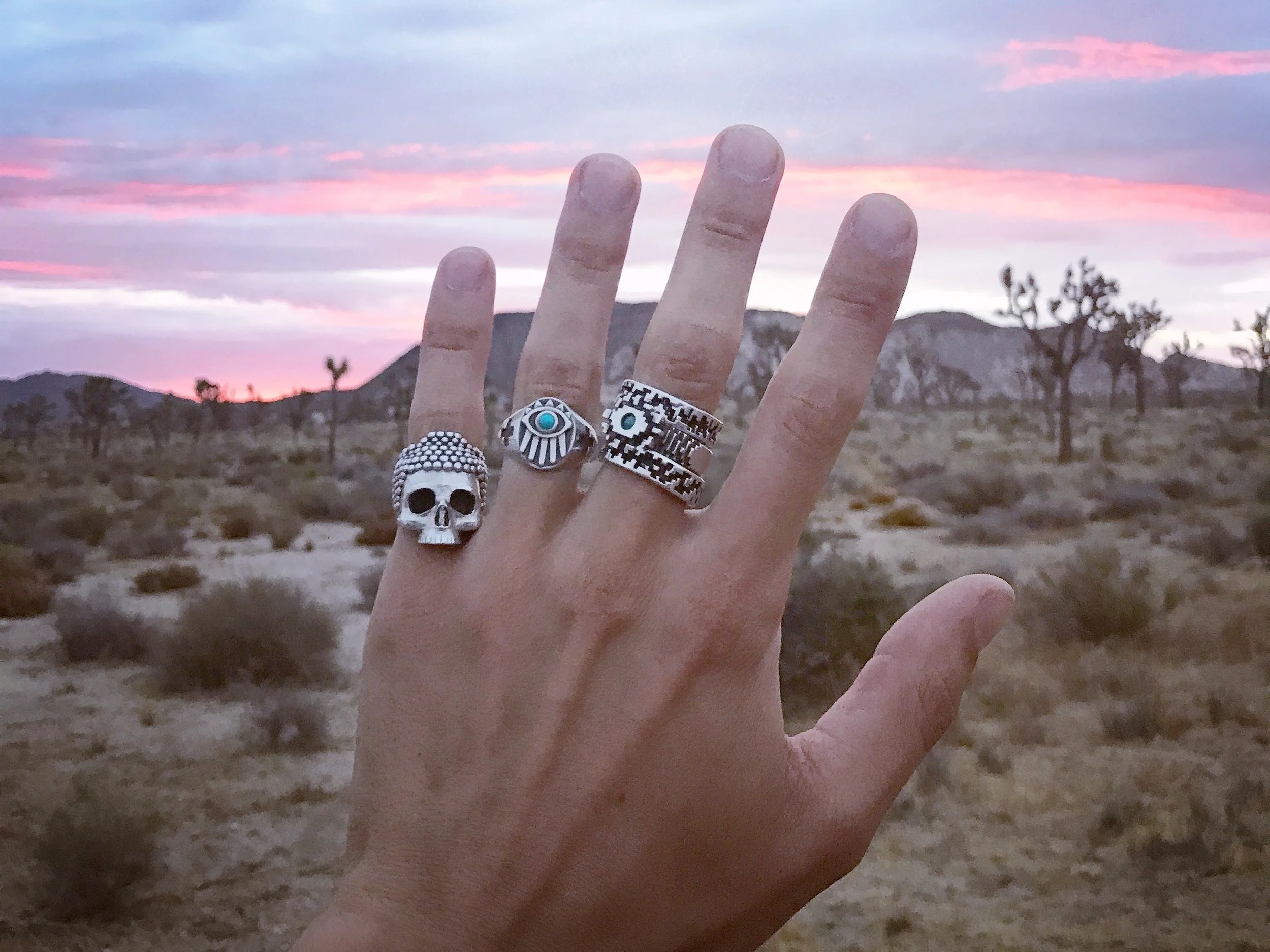 lucasplus buddha skull ring eye signet motif turquoise cabochon pixelate evileye joshua tree desert hand style fashion mens unisex jewelry stacking