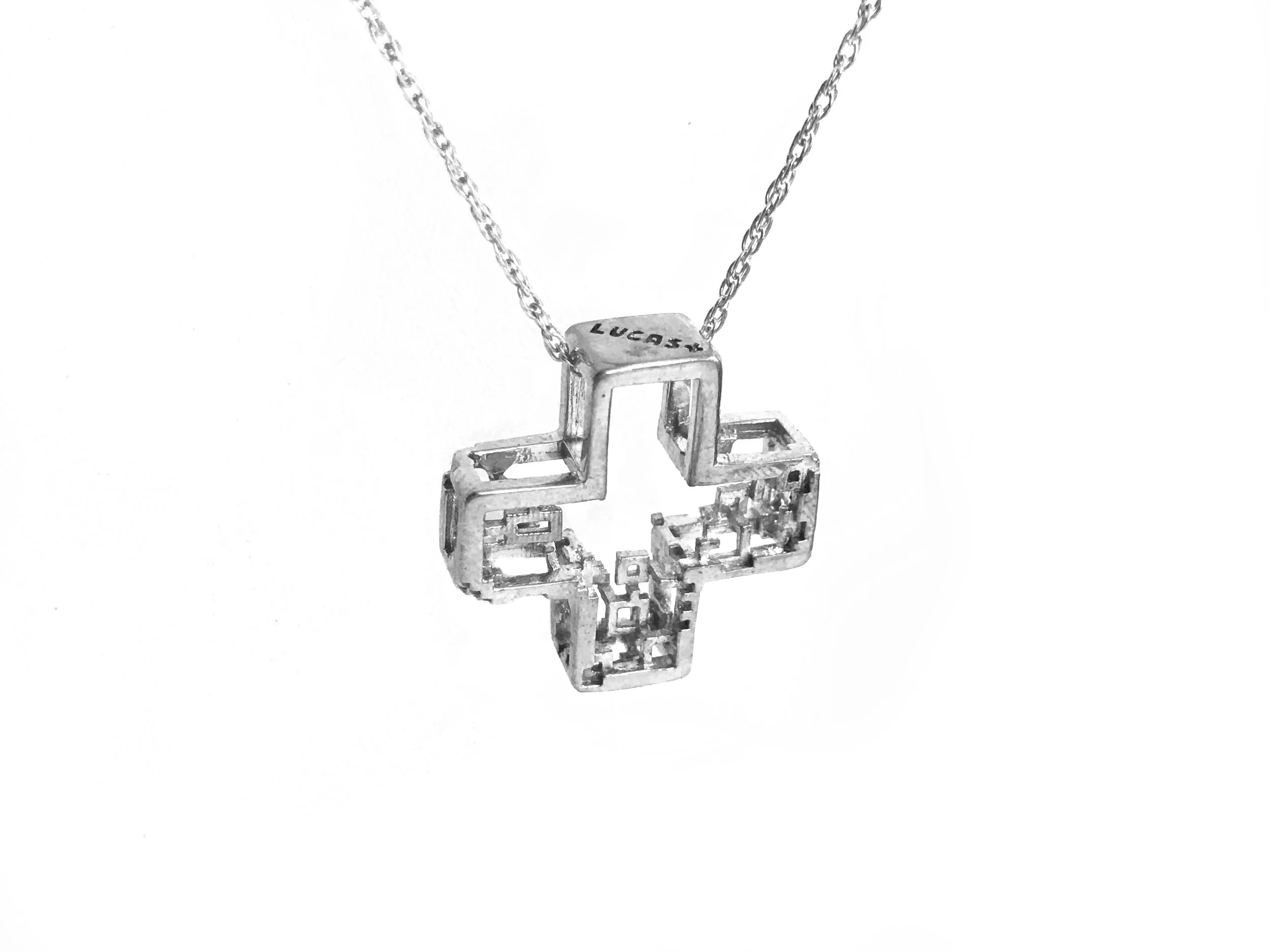 Copy of pixel plus pendant necklace pixelated 3d printed escher building blocks positive psychology positivity law of attraction the secret wireframe delicate intricate double rope new york lucasplus jewelry