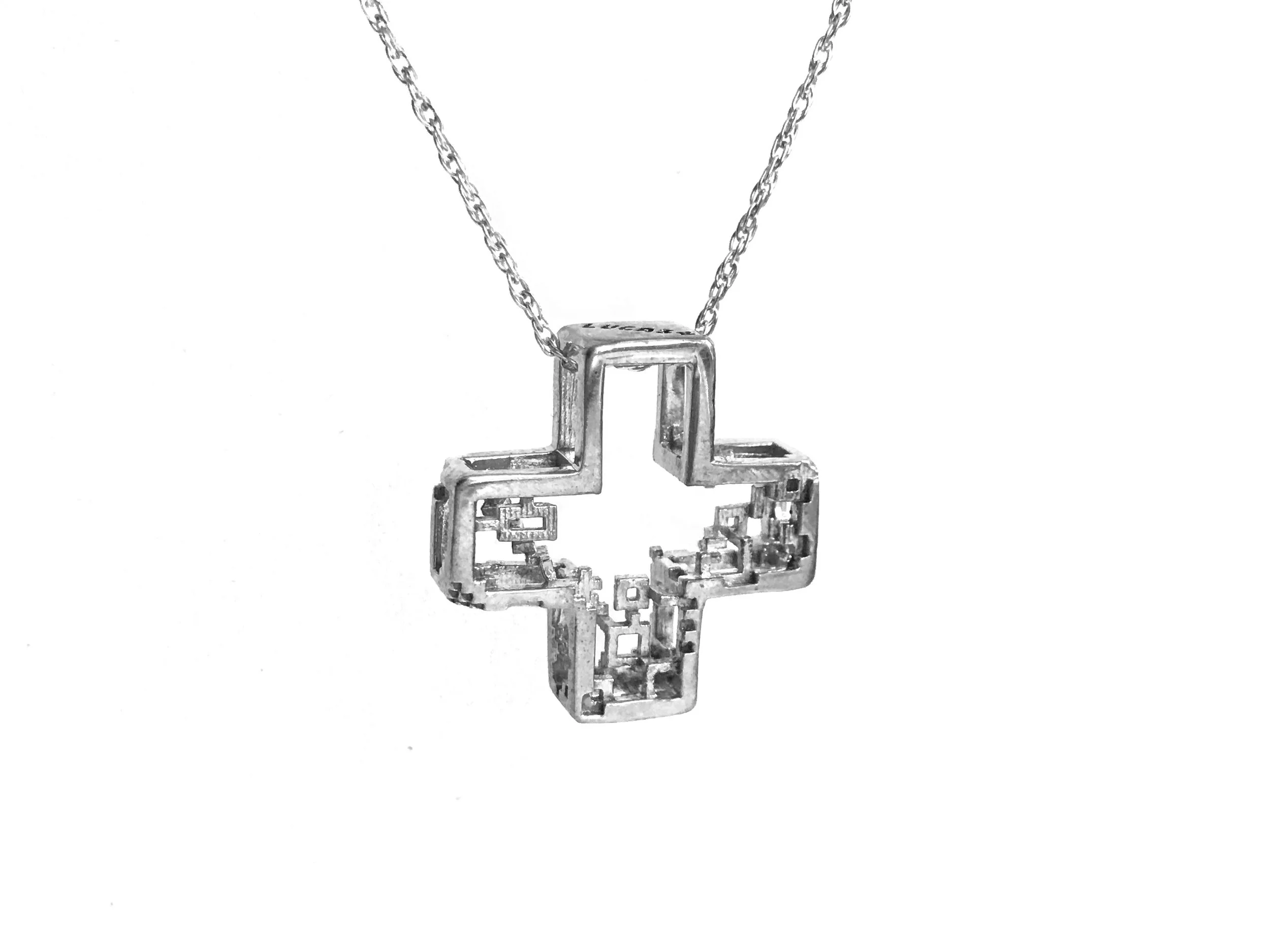 Copy of pixel plus pendant necklace pixelated 3d printed escher building blocks positive psychology positivity law of attraction the secret wireframe delicate intricate double rope new york lucasplus jewelry