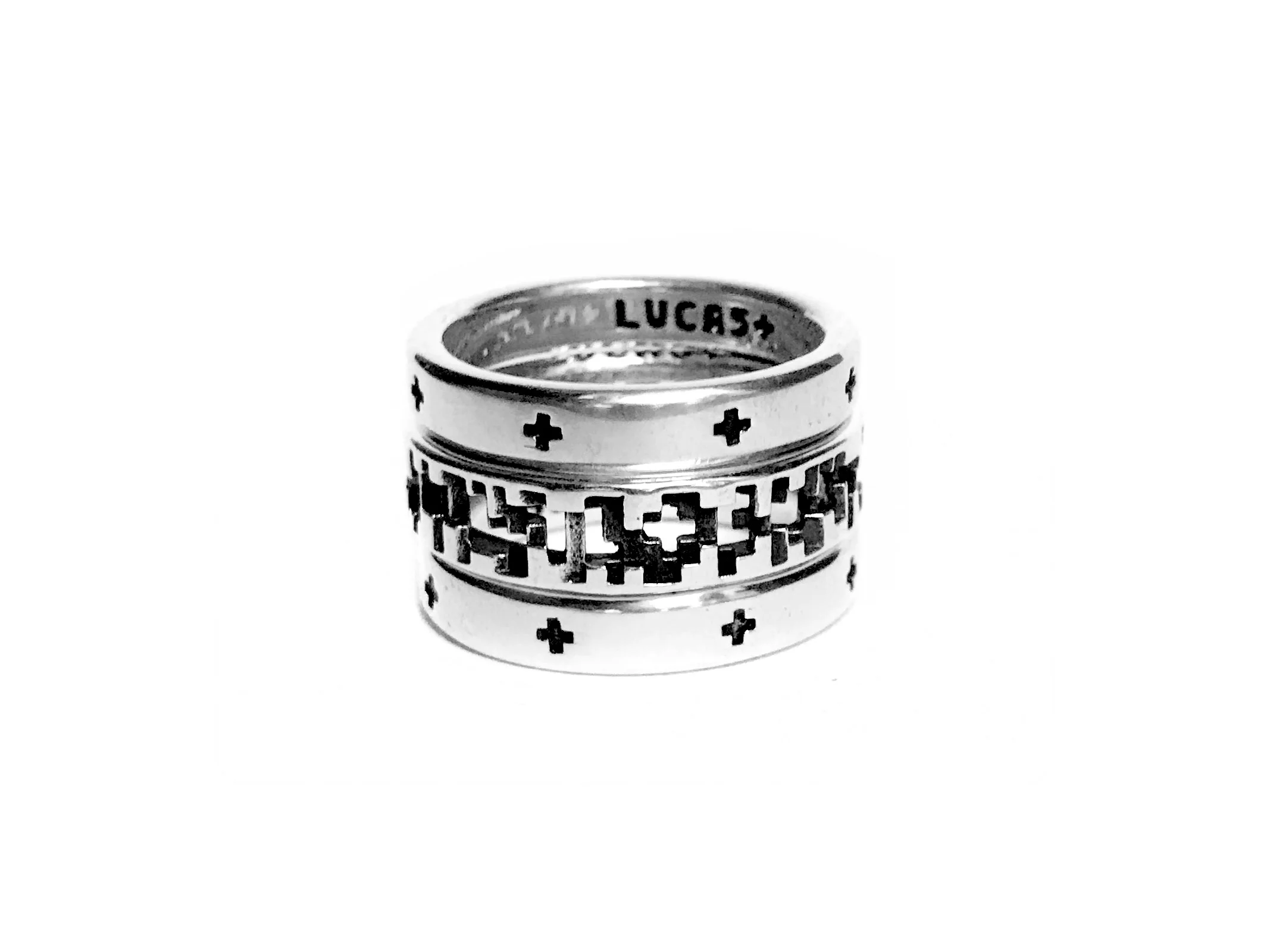 lucasplus plus symbol pixel band ring jewelry positive law of attraction silver unisex accessories stack new york
