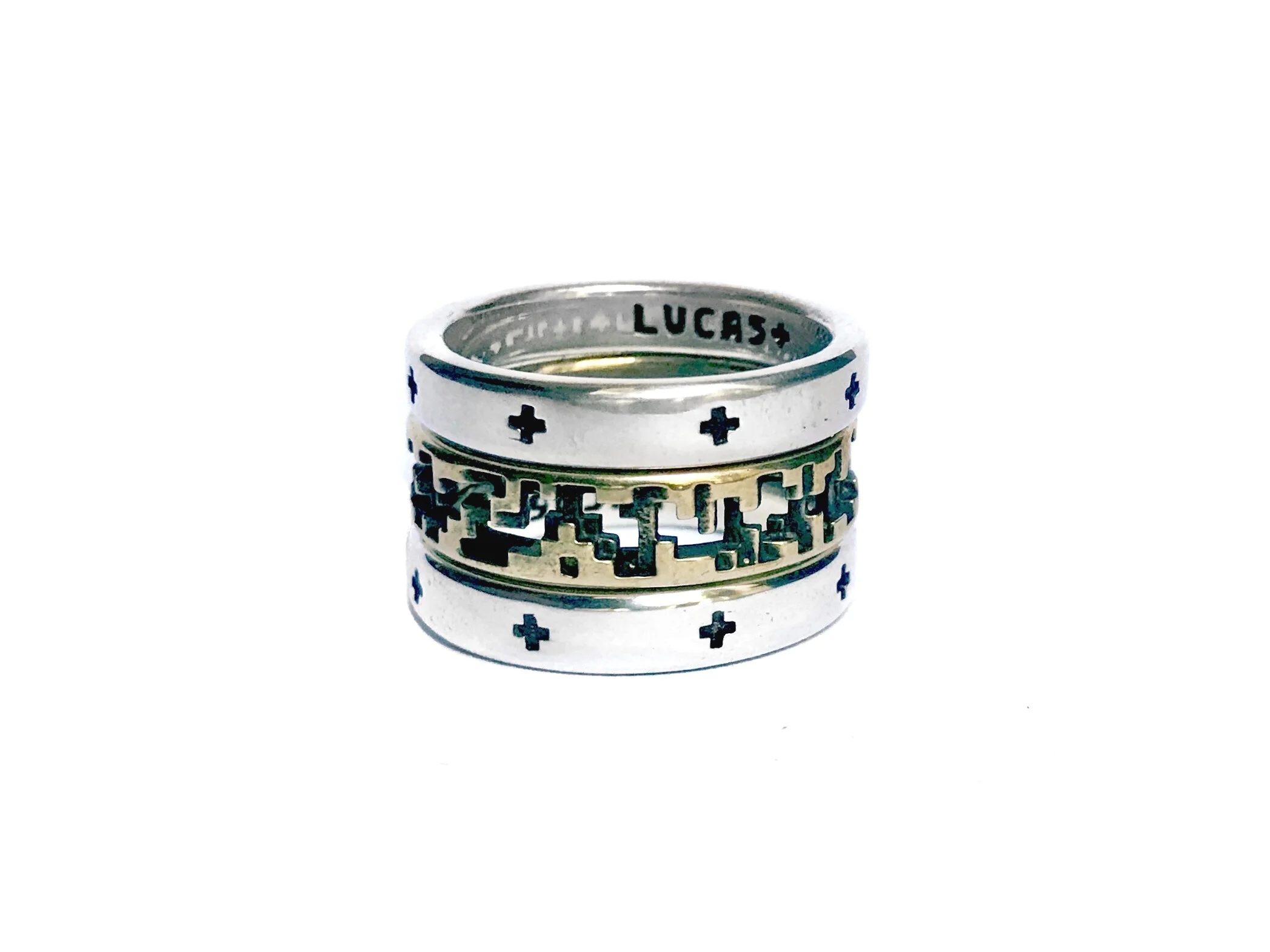 plus symbol pixel ring stack lucasplus silver brass jewelry unisex mens accessories new york style fashion 3d printed positive energy positivity law of attraction