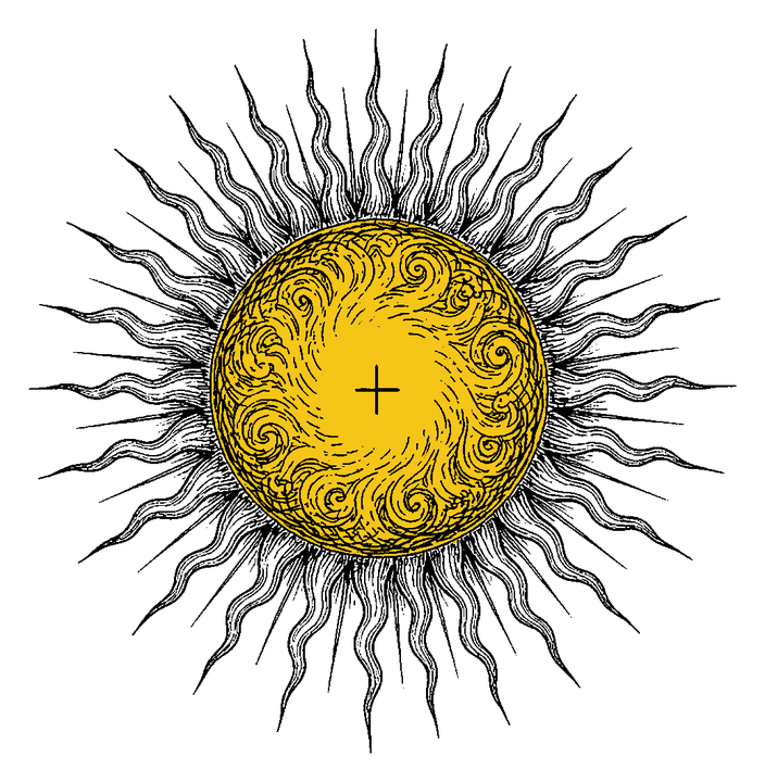 Illustration of a radiant golden sun with a plus at its center